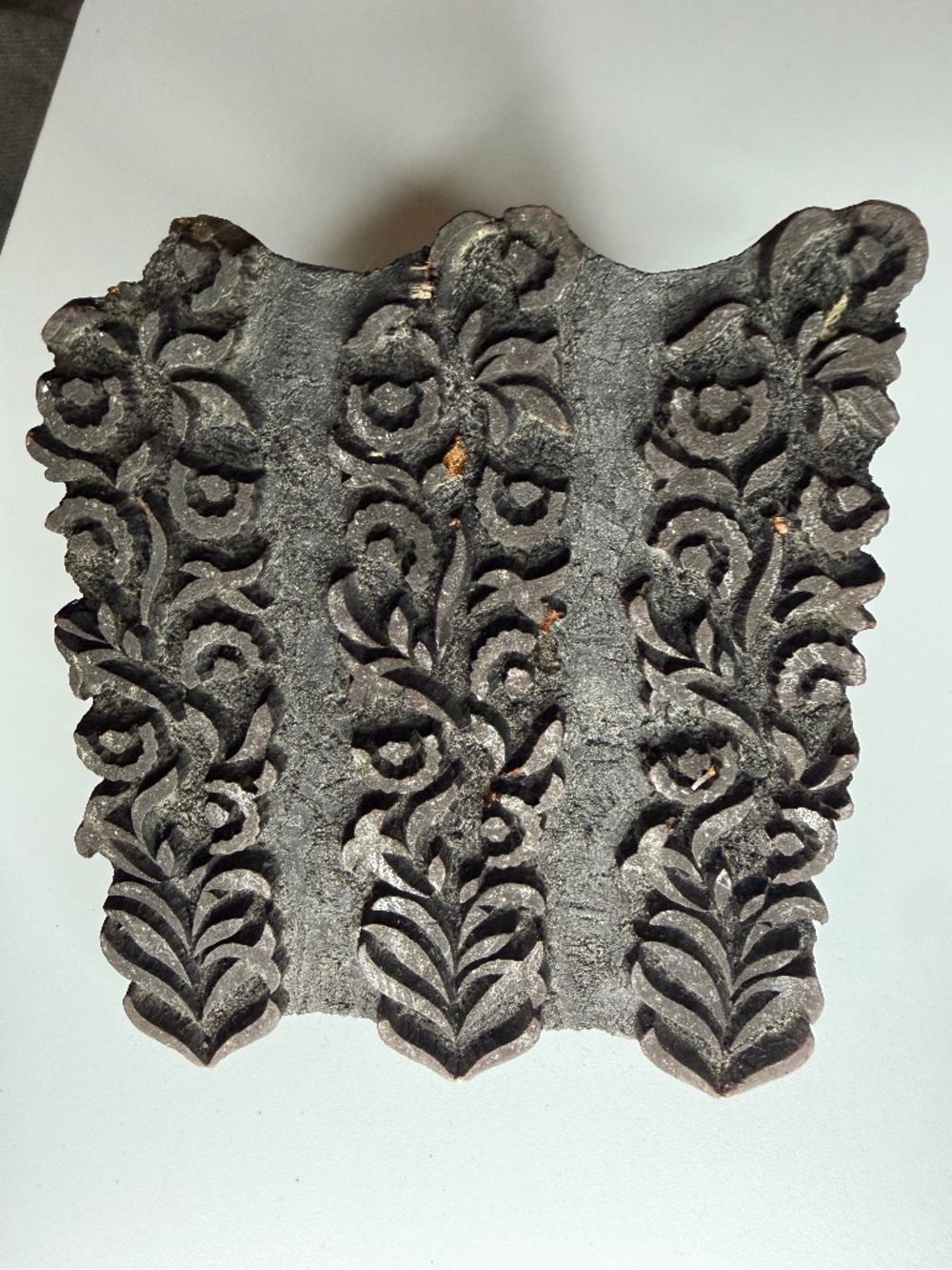 Antique Hand Carved Wooden Print Block - VINES - Textile Wallpaper 5 ½" x 5"